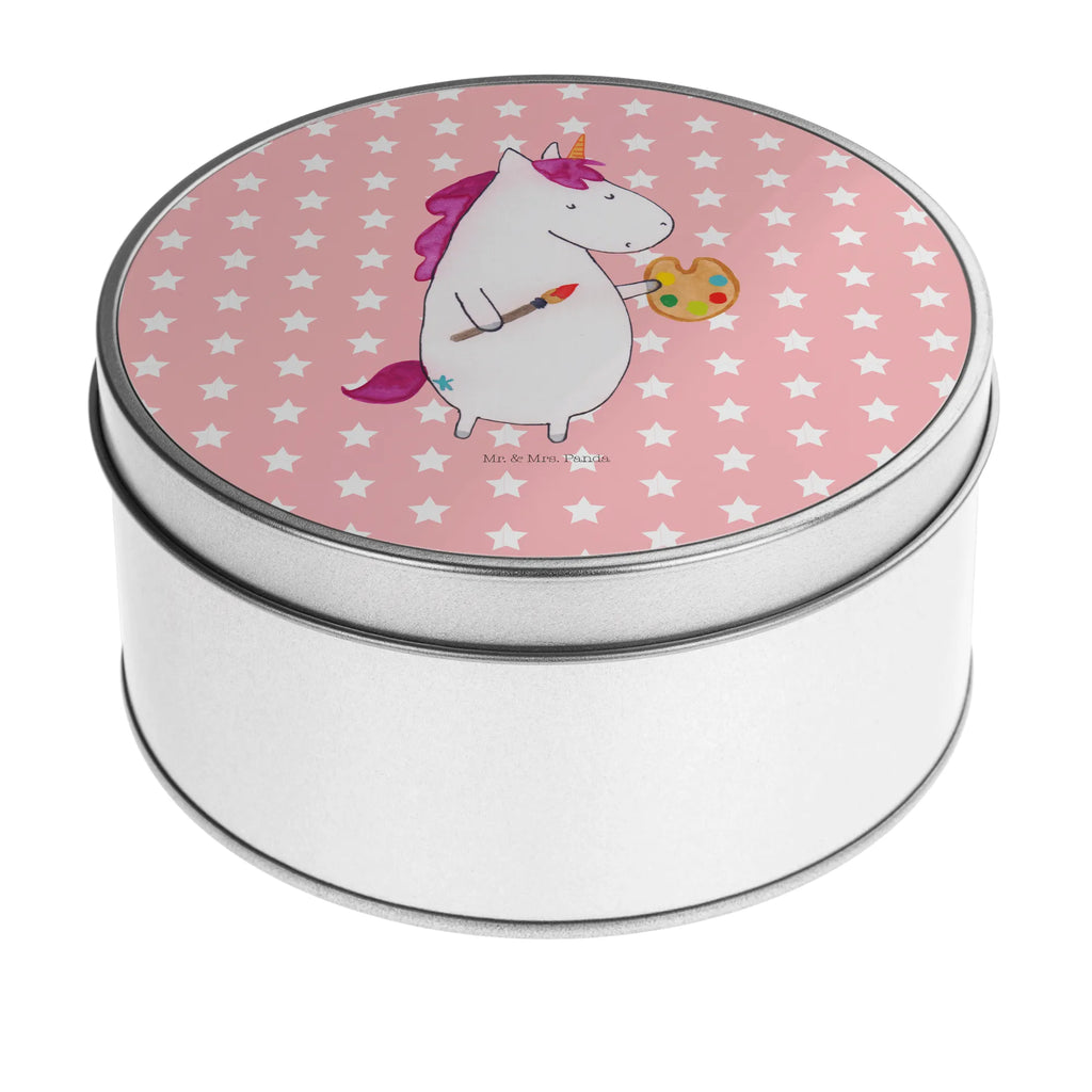 Round tin unicorn Artist cookie tin, storage tin, storage, tin can, gift box, tin, unicorn, unicorns, Pen, World, Gift, Brush, Painter gift, Artist present, Drawing, Artist gift, Unicorn, English, Painting, Artist