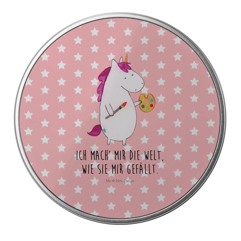 Round tin unicorn Artist cookie tin, storage tin, storage, tin can, gift box, tin, unicorn, unicorns, Pen, World, Gift, Brush, Painter gift, Artist present, Drawing, Artist gift, Unicorn, English, Painting, Artist