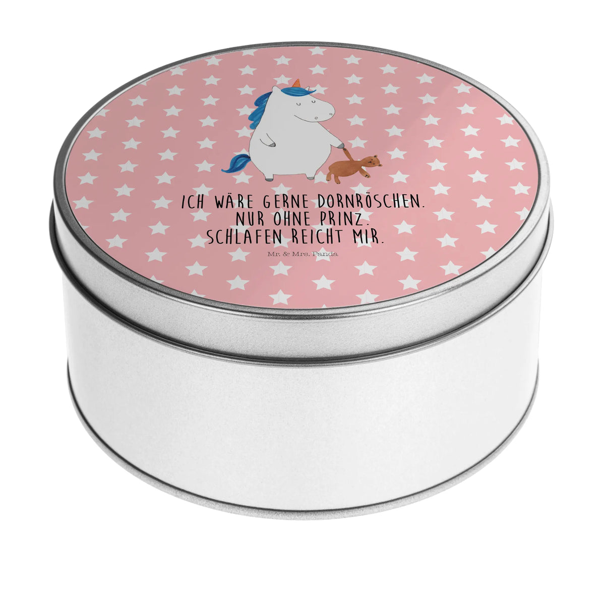 Round tin unicorn teddy