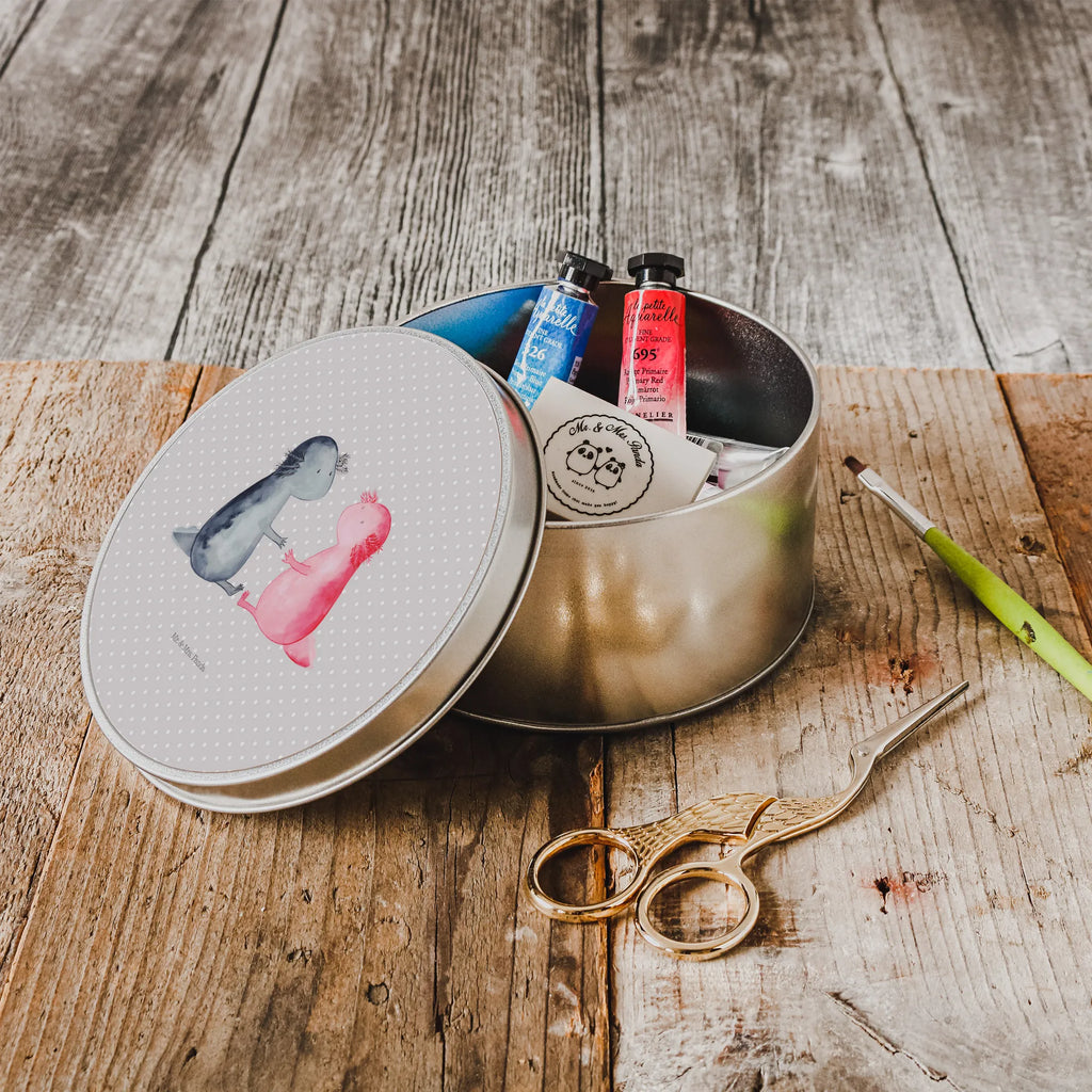 Round tin axolotl Love tin can, tin, cookie tin, storage tin, gift box, storage, Axolotl, Axelotl, marine animals, Mexican walking fish, salamander, axolotl, love, great love, husband, amphibian, axolot, tail, anniversary, valentine's day, friend, fiancé, proof of love