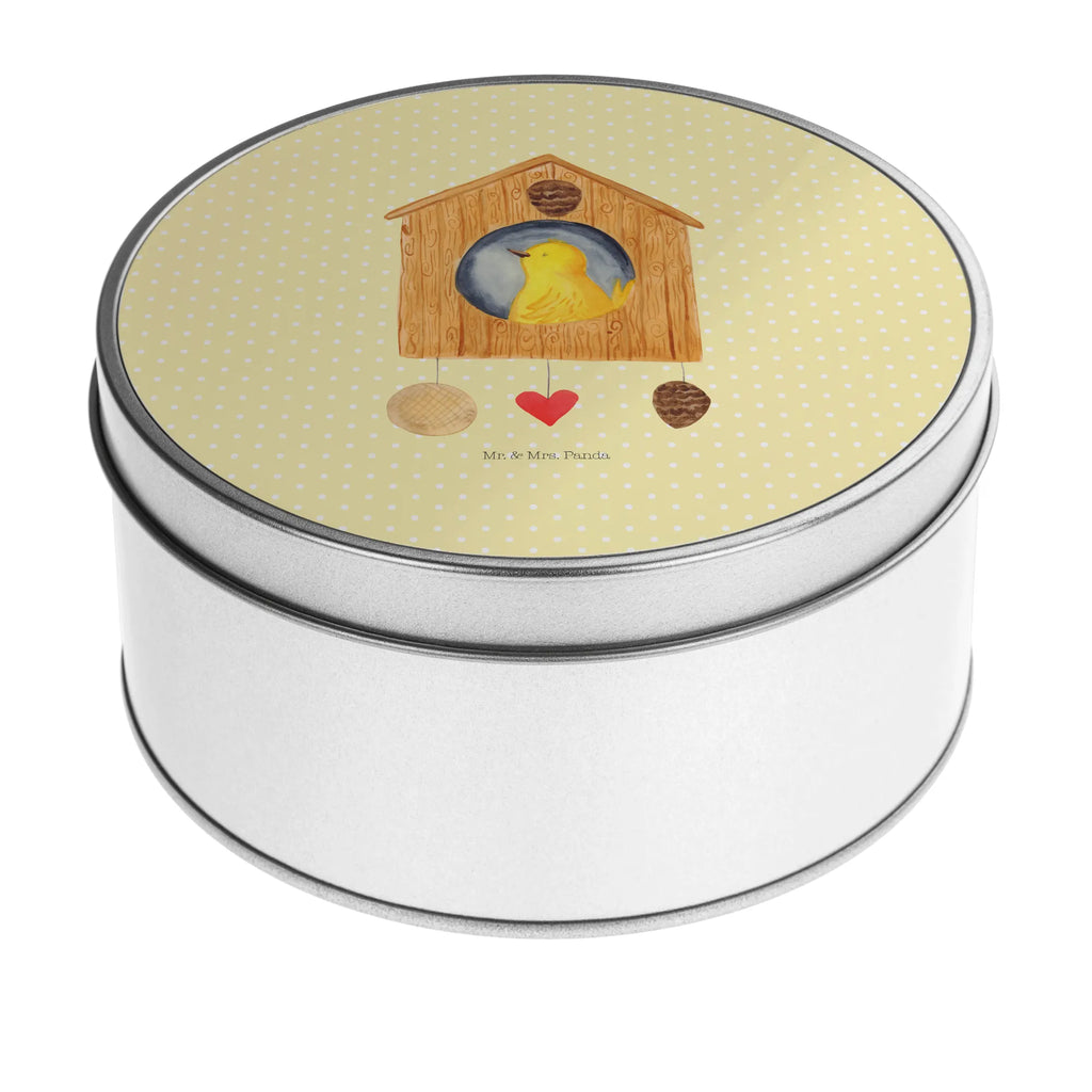 Round tin Bird House gift box, storage, storage tin, tin, tin can, cookie tin, small animals, cute, funny, cute animal motives, hand drawn, small world, funny sayings, good mood, happy, gifts, gift ideas, special gifts, animal lover, card, castle, family, birdhouse, nest, our house, house, home, apartment, Bird, favorite place, birds, home sweet home