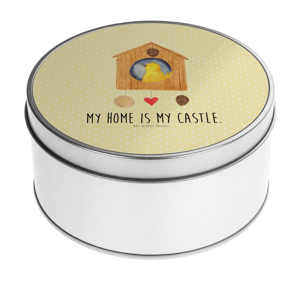Round tin Bird House gift box, storage, storage tin, tin, tin can, cookie tin, small animals, cute, funny, cute animal motives, hand drawn, small world, funny sayings, good mood, happy, gifts, gift ideas, special gifts, animal lover, card, castle, family, birdhouse, nest, our house, house, home, apartment, Bird, favorite place, birds, home sweet home