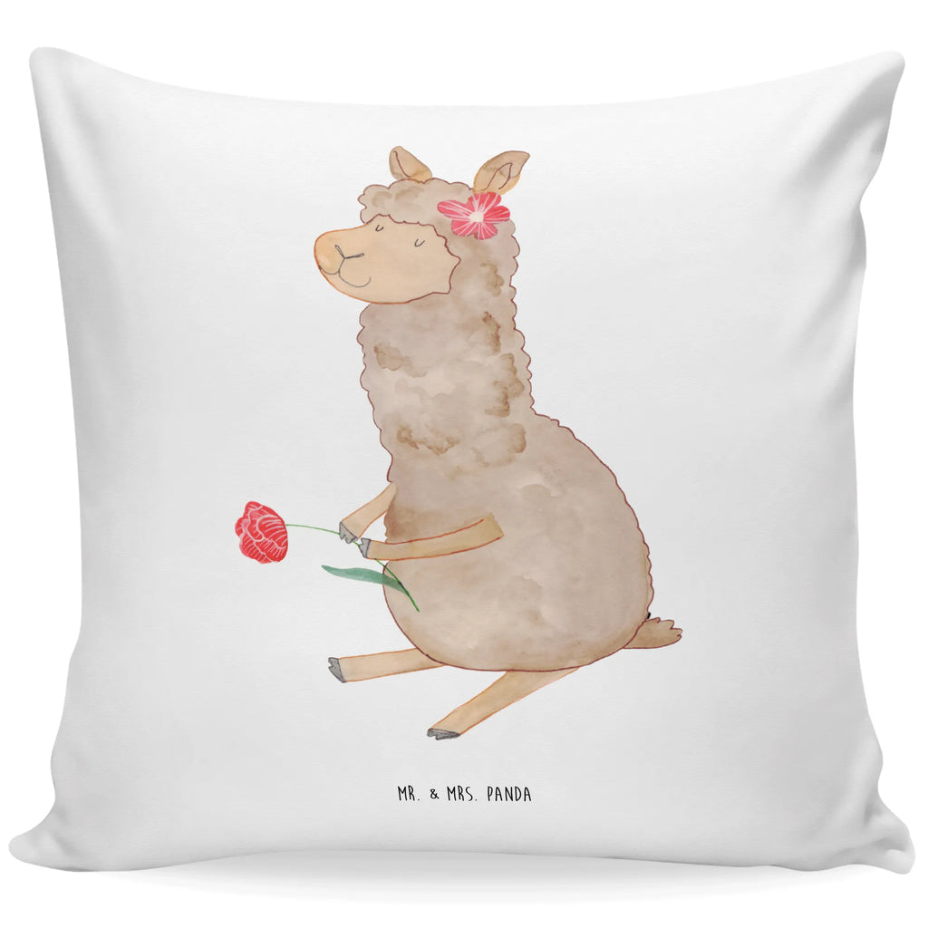 Cushion alpaca flower pillow case, 40 x 40, 40x40, pad, sofa, cushion, couch, settee, Pillow, fluffy, pillows, bedroom, bed, soft, alpaca, llama, pako, camel, Peru, animal, favourite animal, Alpaca, llamas, flower