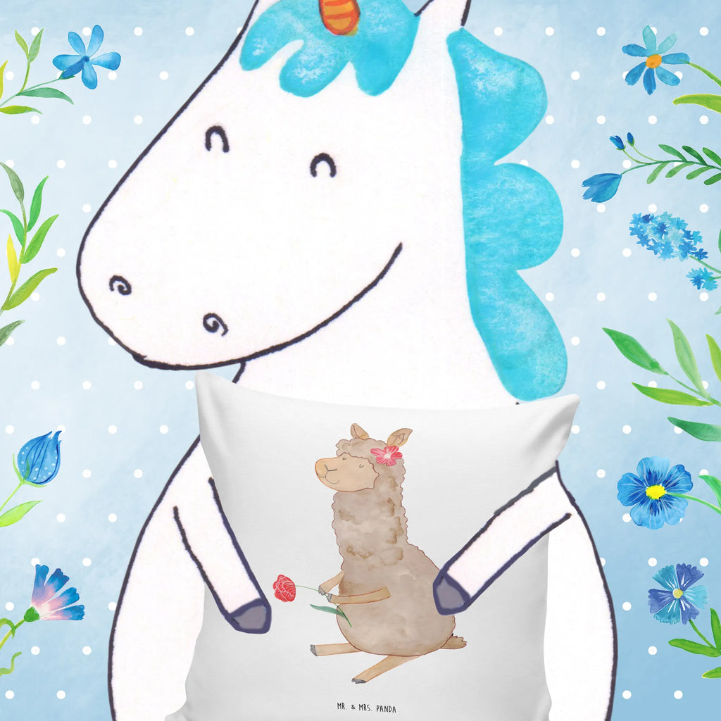 Cushion alpaca flower pillow case, 40 x 40, 40x40, pad, sofa, cushion, couch, settee, Pillow, fluffy, pillows, bedroom, bed, soft, alpaca, llama, pako, camel, Peru, animal, favourite animal, Alpaca, llamas, flower