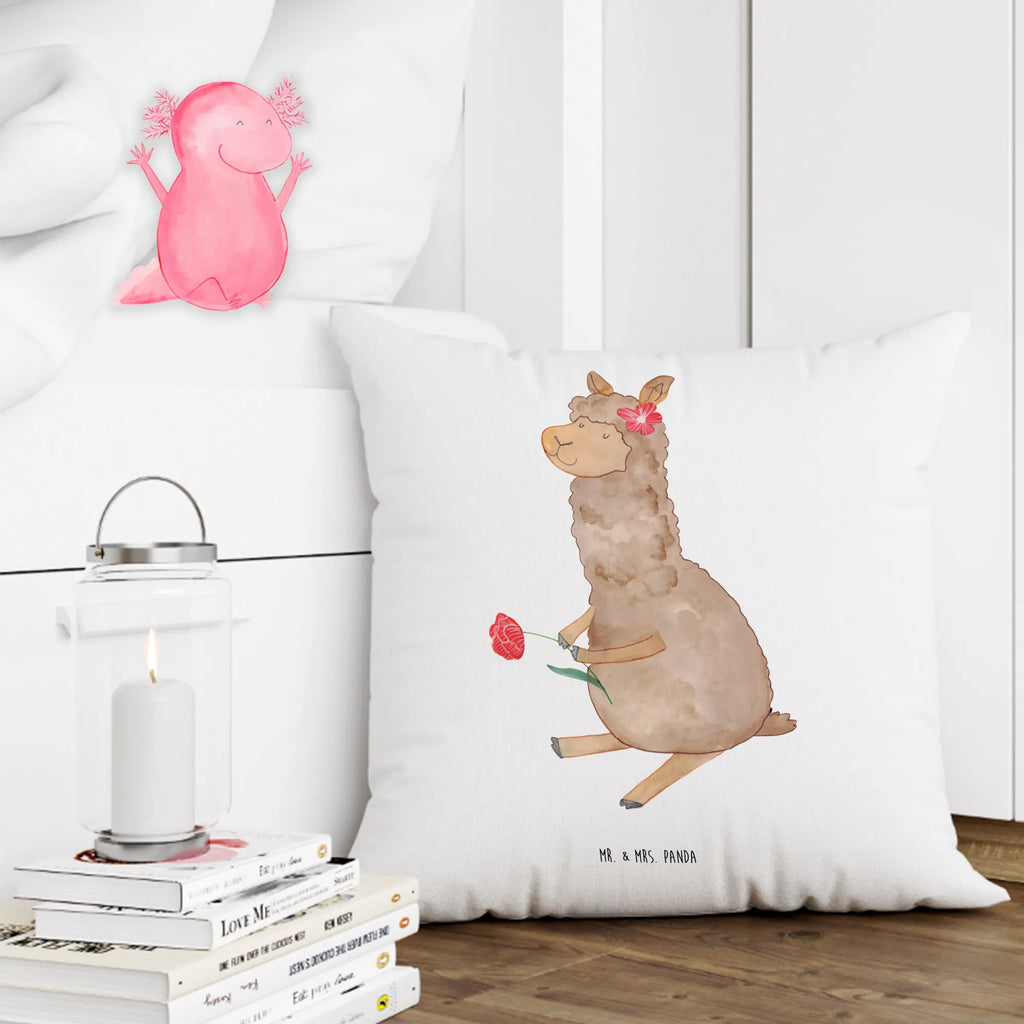 Cushion alpaca flower pillow case, 40 x 40, 40x40, pad, sofa, cushion, couch, settee, Pillow, fluffy, pillows, bedroom, bed, soft, alpaca, llama, pako, camel, Peru, animal, favourite animal, Alpaca, llamas, flower