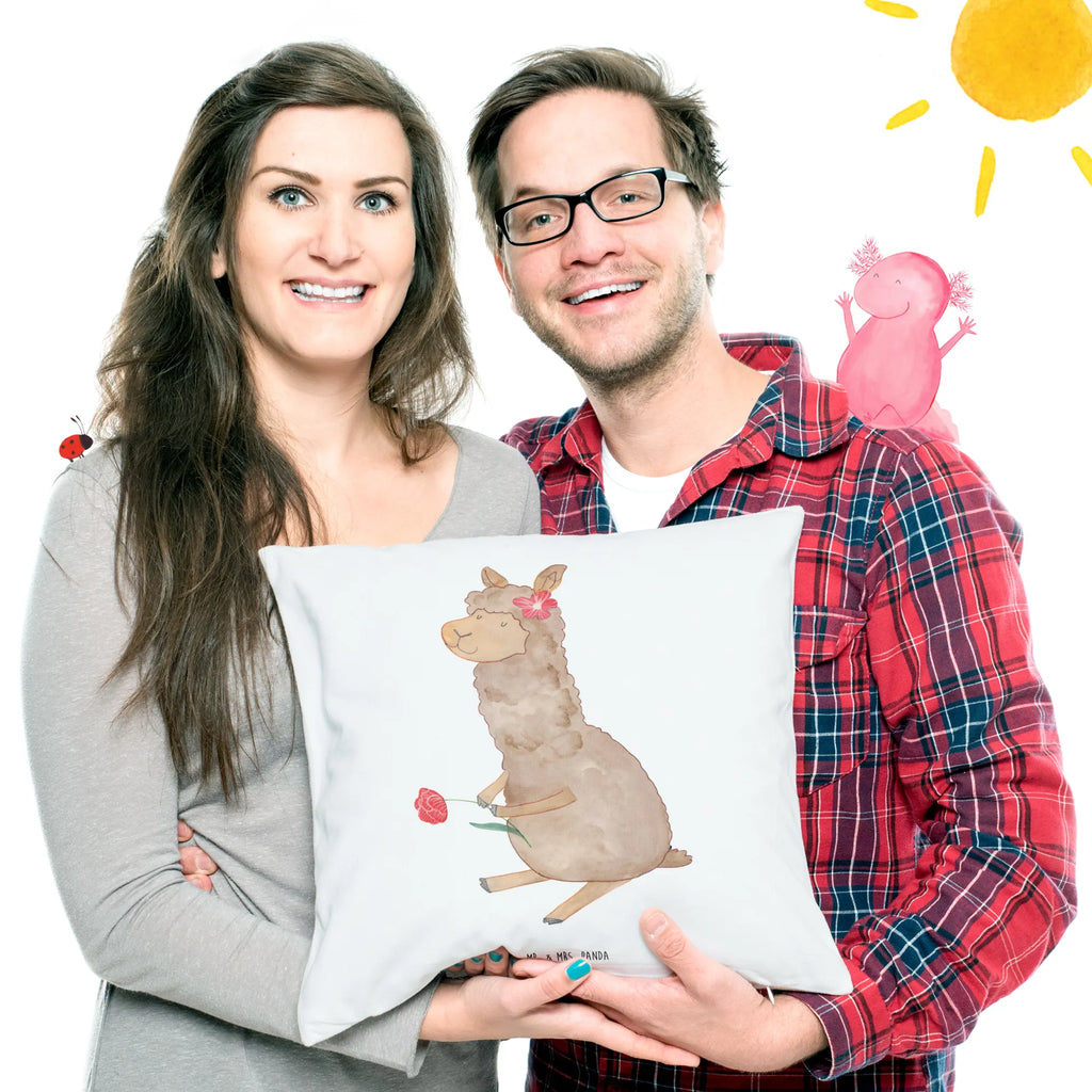 Cushion alpaca flower pillow case, 40 x 40, 40x40, pad, sofa, cushion, couch, settee, Pillow, fluffy, pillows, bedroom, bed, soft, alpaca, llama, pako, camel, Peru, animal, favourite animal, Alpaca, llamas, flower