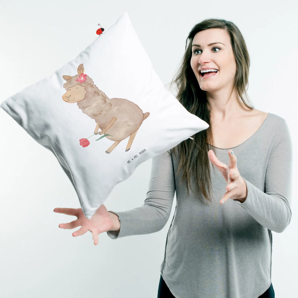 Cushion alpaca flower pillow case, 40 x 40, 40x40, pad, sofa, cushion, couch, settee, Pillow, fluffy, pillows, bedroom, bed, soft, alpaca, llama, pako, camel, Peru, animal, favourite animal, Alpaca, llamas, flower