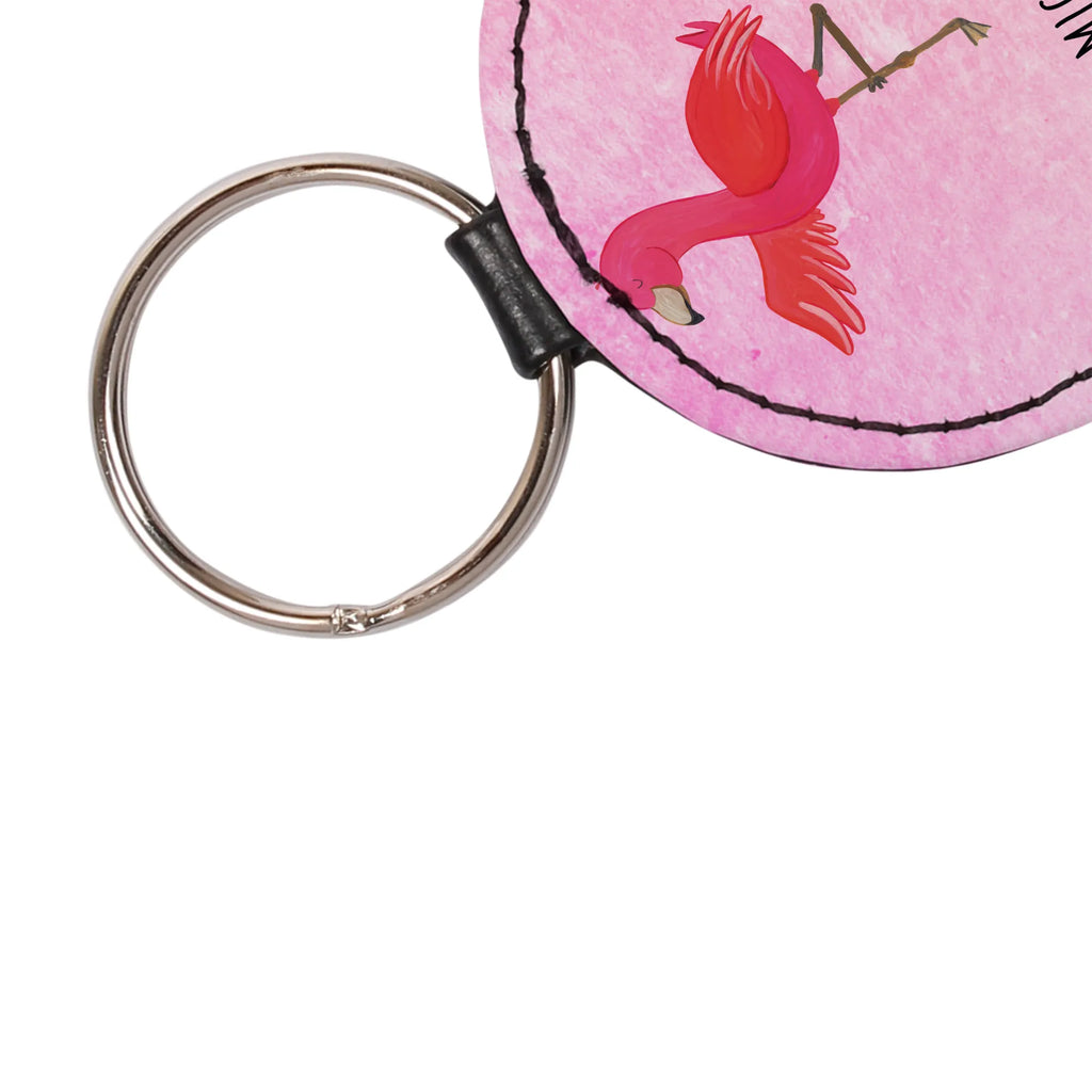 Rund Schlüsselanhänger Flamingo Yoga schlüsselbund anhänger, Taschenanhänger, Schlüsselanhänger, Schlüsselaccessoire, mini schlüsselanhänger, Flamingo, Vogel, Tiefenentspannung, Yoga-Übung, Achtsamkeit, Entspannung, Namaste, Aufregen, Yoga, Ärger