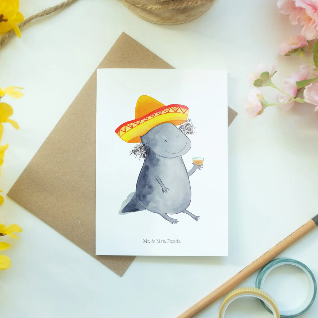 Greetings card axolotl tequila greeting card, wedding card, invitation card, folding card, birthday card, Axolotl, Axelotl, marine animals, Mexican walking fish, salamander, Axolot, Sombrero, Motivation, Tequila, Mexico, Fire Salamander, Amphibian, Lemon, Saying, Tail Lurch, Fire Dragon