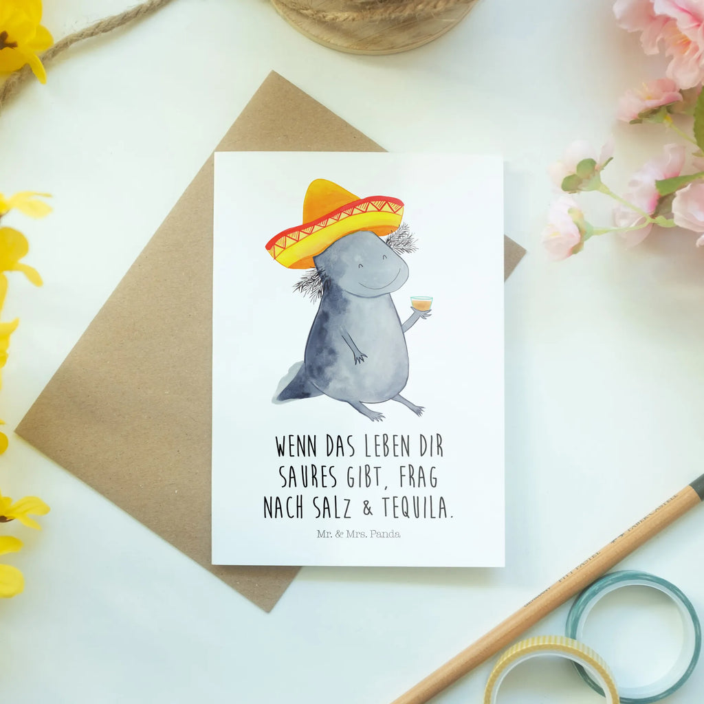 Greetings card axolotl tequila greeting card, wedding card, invitation card, folding card, birthday card, Axolotl, Axelotl, marine animals, Mexican walking fish, salamander, Axolot, Sombrero, Motivation, Tequila, Mexico, Fire Salamander, Amphibian, Lemon, Saying, Tail Lurch, Fire Dragon