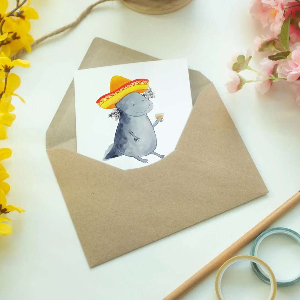 Greetings card axolotl tequila greeting card, wedding card, invitation card, folding card, birthday card, Axolotl, Axelotl, marine animals, Mexican walking fish, salamander, Axolot, Sombrero, Motivation, Tequila, Mexico, Fire Salamander, Amphibian, Lemon, Saying, Tail Lurch, Fire Dragon