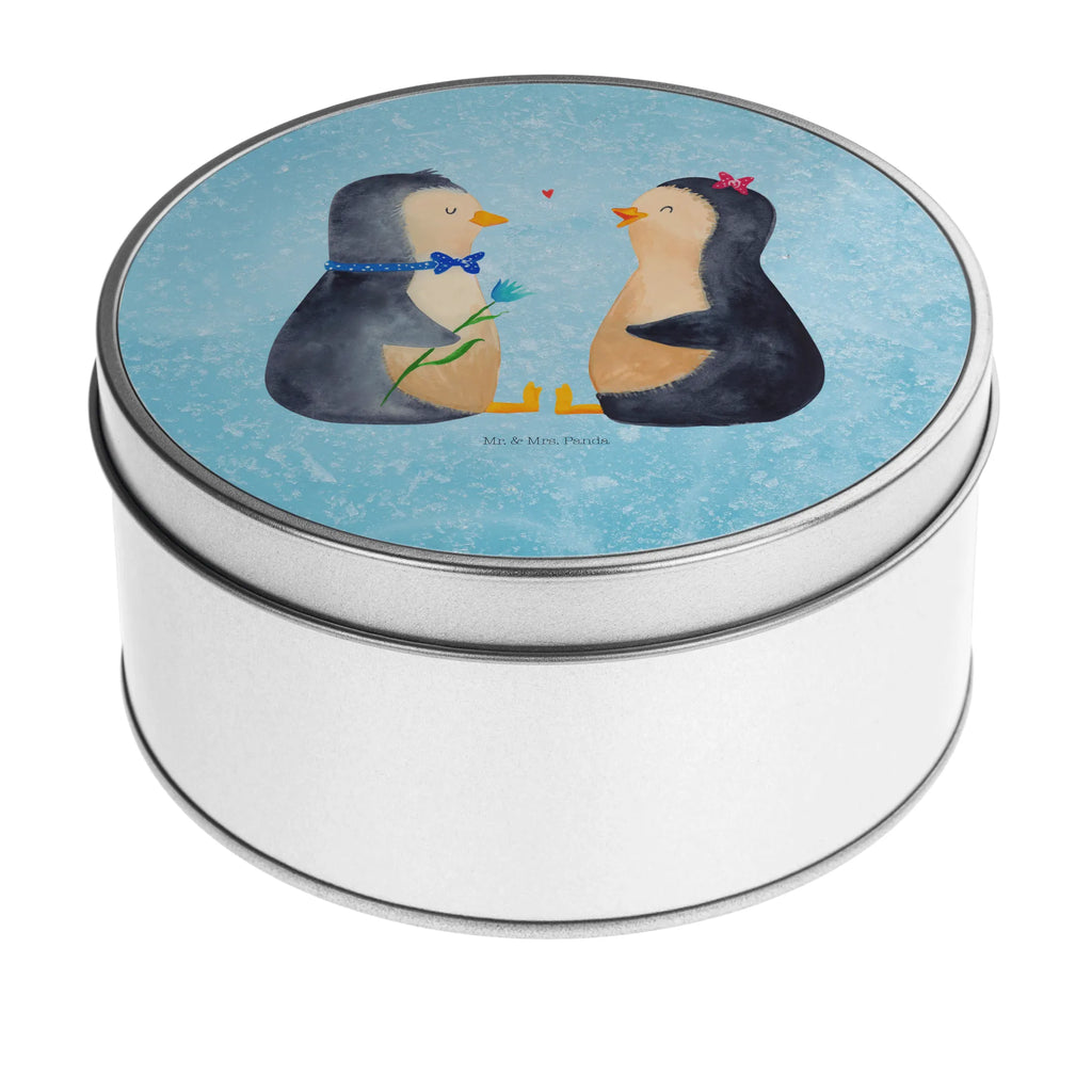 Round tin Penguin pair storage tin, storage, gift box, tin, cookie tin, tin can, Penguin, North Pole, Winter, Penguins, anniversary, great love, engagement, wedding gift, proof of love, wedding, wedding day, dream couple, penguins, love, love gift, lovers, penguin