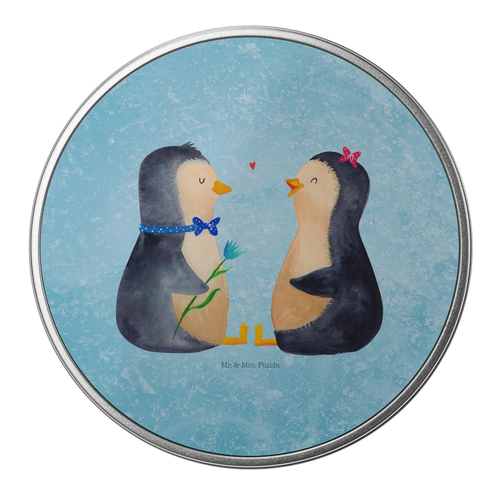 Round tin Penguin pair storage tin, storage, gift box, tin, cookie tin, tin can, Penguin, North Pole, Winter, Penguins, anniversary, great love, engagement, wedding gift, proof of love, wedding, wedding day, dream couple, penguins, love, love gift, lovers, penguin