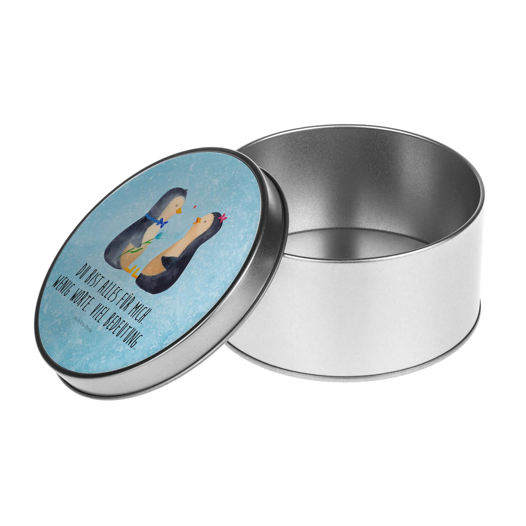 Round tin Penguin pair storage tin, storage, gift box, tin, cookie tin, tin can, Penguin, North Pole, Winter, Penguins, anniversary, great love, engagement, wedding gift, proof of love, wedding, wedding day, dream couple, penguins, love, love gift, lovers, penguin