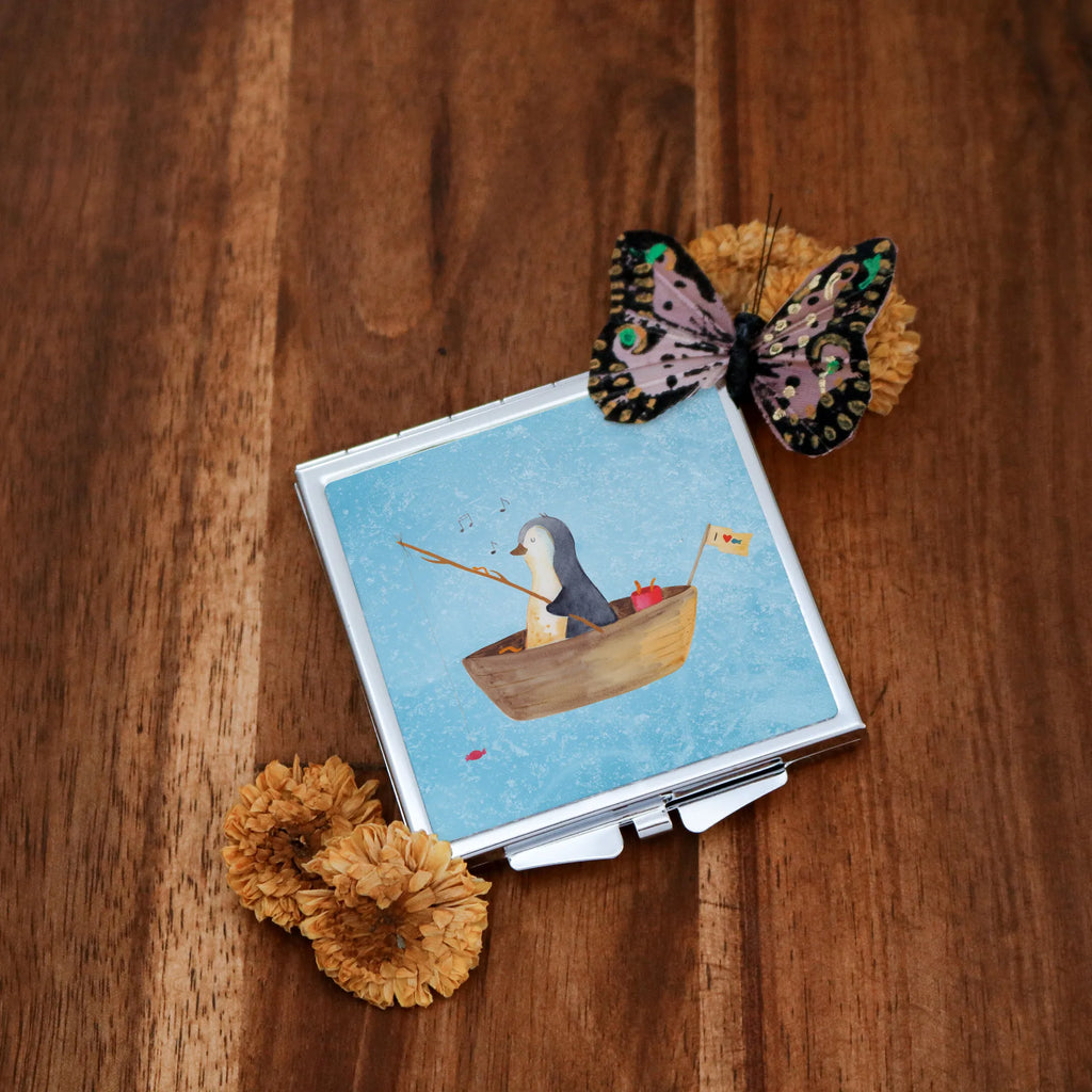 Kwadratowe lusterko do torebki pingwin łódka wędkarska Pinguin