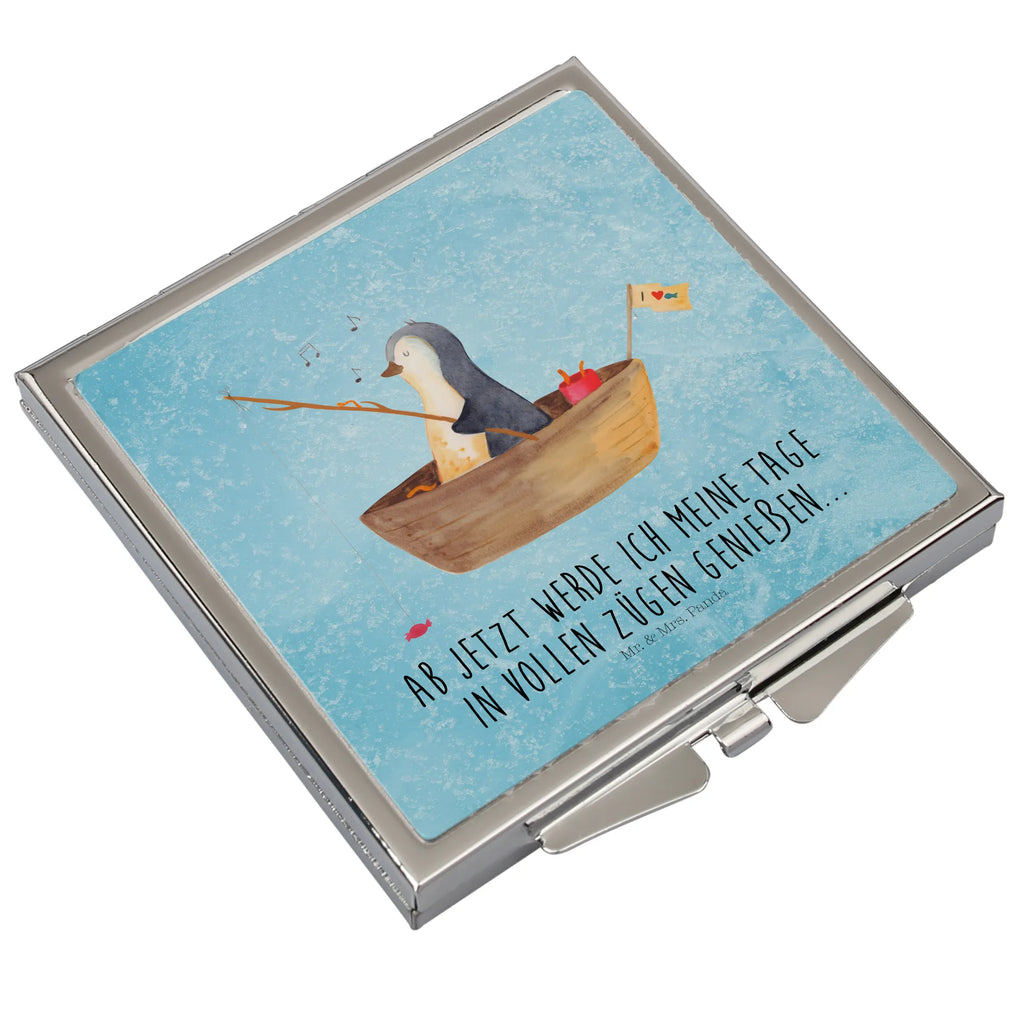 Kwadratowe lusterko do torebki pingwin łódka wędkarska Pinguin