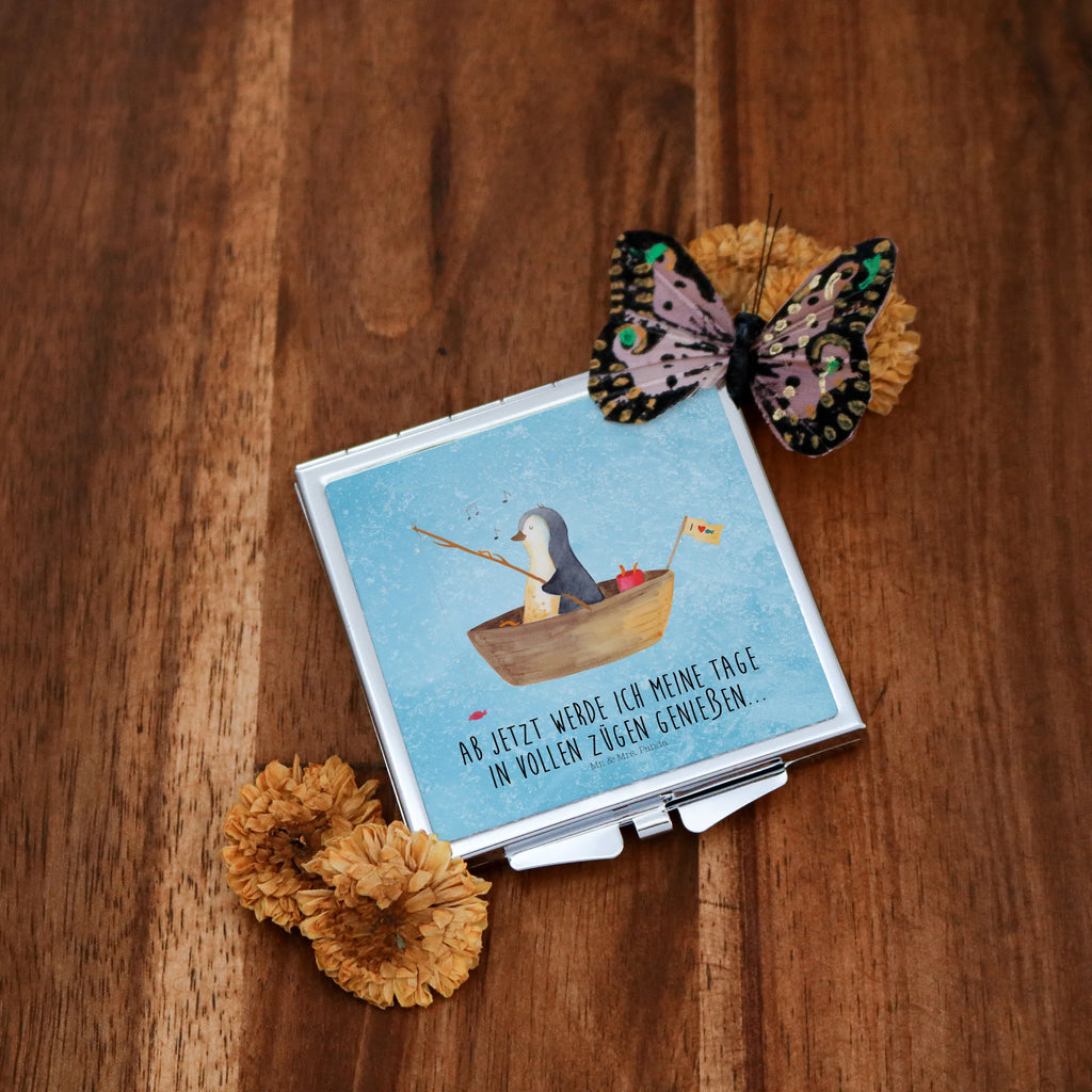 Kwadratowe lusterko do torebki pingwin łódka wędkarska Pinguin