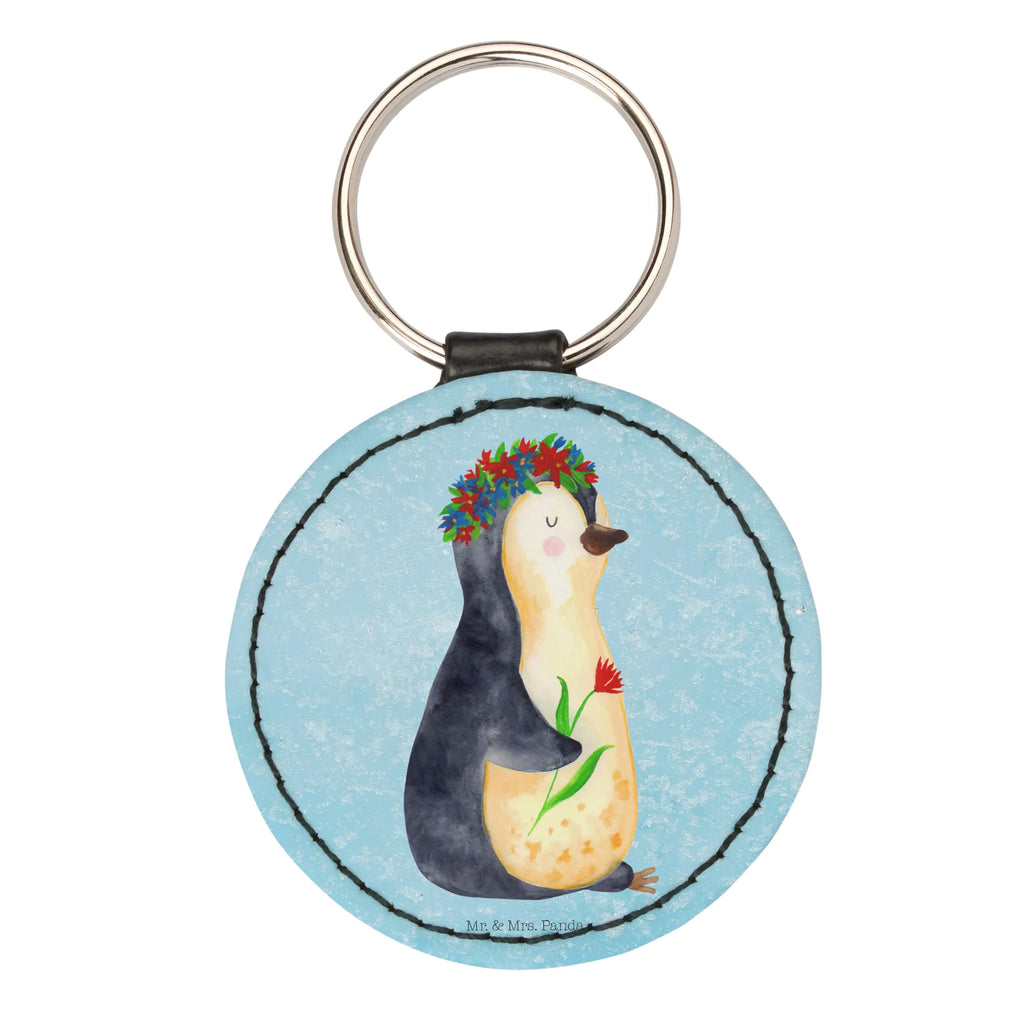 Round key ring Penguin Flower bag pendant, key ring, lucky charm, pendant, keychain, Penguin, North Pole, Winter, Penguins, penguins, wreath of flowers, goals, motivation, wishes, love of life, goals in life, universe, gift idea, life, lovesickness