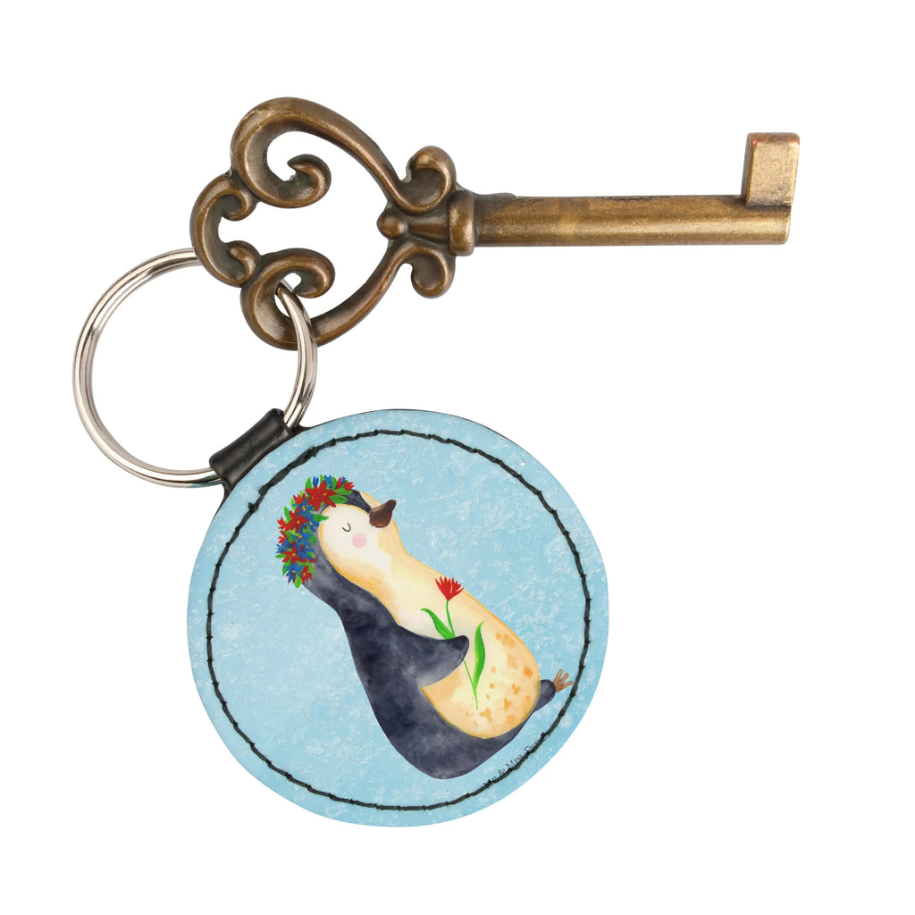 Round key ring Penguin Flower bag pendant, key ring, lucky charm, pendant, keychain, Penguin, North Pole, Winter, Penguins, penguins, wreath of flowers, goals, motivation, wishes, love of life, goals in life, universe, gift idea, life, lovesickness