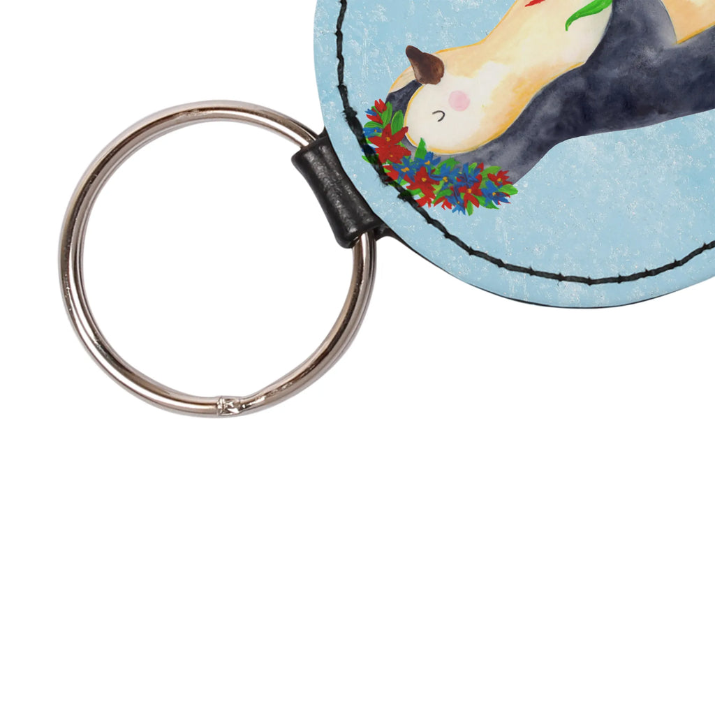 Round key ring Penguin Flower bag pendant, key ring, lucky charm, pendant, keychain, Penguin, North Pole, Winter, Penguins, penguins, wreath of flowers, goals, motivation, wishes, love of life, goals in life, universe, gift idea, life, lovesickness