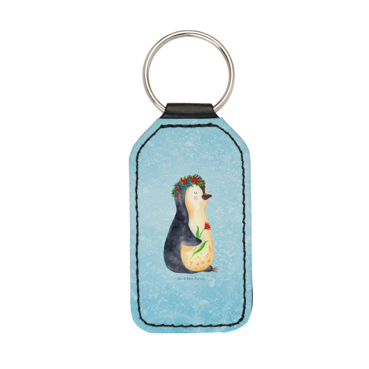 Rectangular key ring Penguin Flower North Pole, Penguins, goals, love of life, lovesickness, wishes, universe, goals in life, gift idea, penguins, wreath of flowers