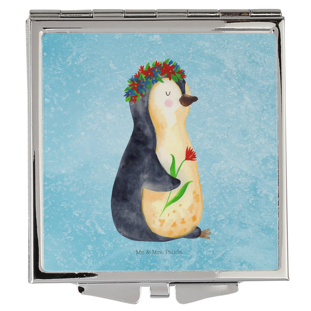 Handbag mirror Penguin Flower handbag, make up, square, make-up mirror, silver, mirror, Penguin, North Pole, Winter, Penguins, wishes, motivation, life, love of life, goals, penguins, wreath of flowers, universe, lovesickness, gift idea, goals in life