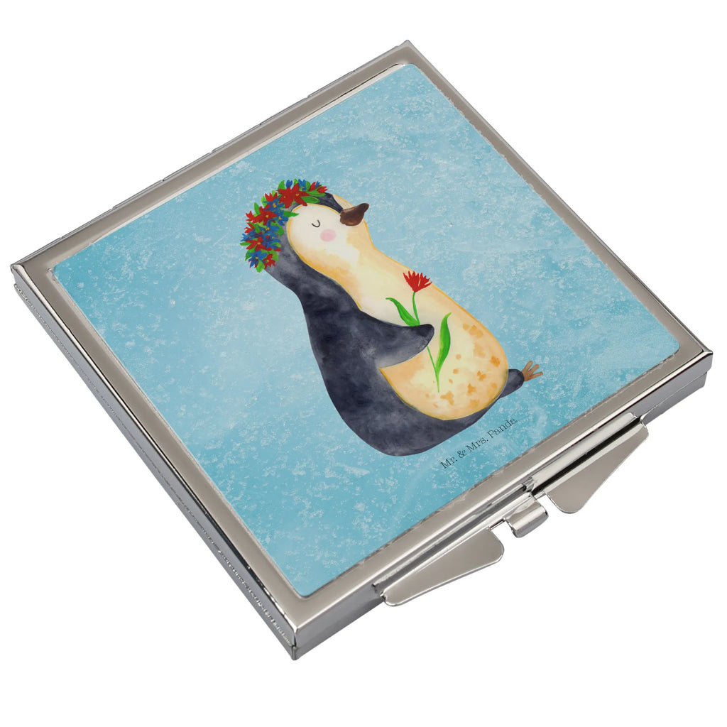 Handbag mirror Penguin Flower handbag, make up, square, make-up mirror, silver, mirror, Penguin, North Pole, Winter, Penguins, wishes, motivation, life, love of life, goals, penguins, wreath of flowers, universe, lovesickness, gift idea, goals in life
