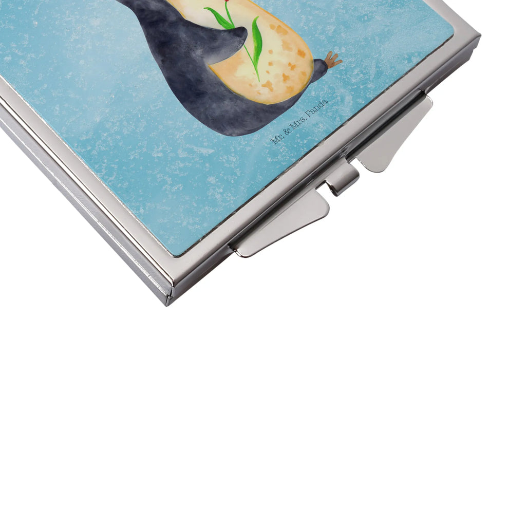 Handbag mirror Penguin Flower handbag, make up, square, make-up mirror, silver, mirror, Penguin, North Pole, Winter, Penguins, wishes, motivation, life, love of life, goals, penguins, wreath of flowers, universe, lovesickness, gift idea, goals in life