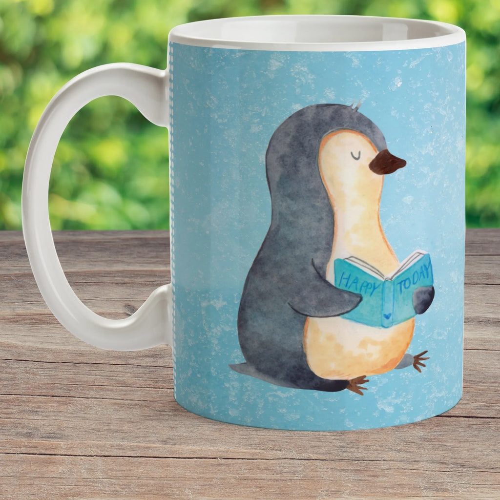Child's mug Penguin A book mug, coffee cup, plastic cup, kindergarten, camping mug, drinking cup, Penguin, North Pole, Winter, Penguins, doing nothing, leisure, holidays, penguins, bookworm, book, reading, vacation, lazing around