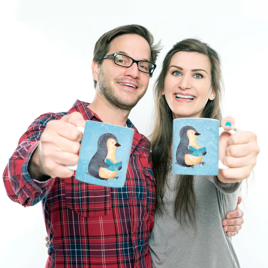 Child's mug Penguin A book mug, coffee cup, plastic cup, kindergarten, camping mug, drinking cup, Penguin, North Pole, Winter, Penguins, doing nothing, leisure, holidays, penguins, bookworm, book, reading, vacation, lazing around