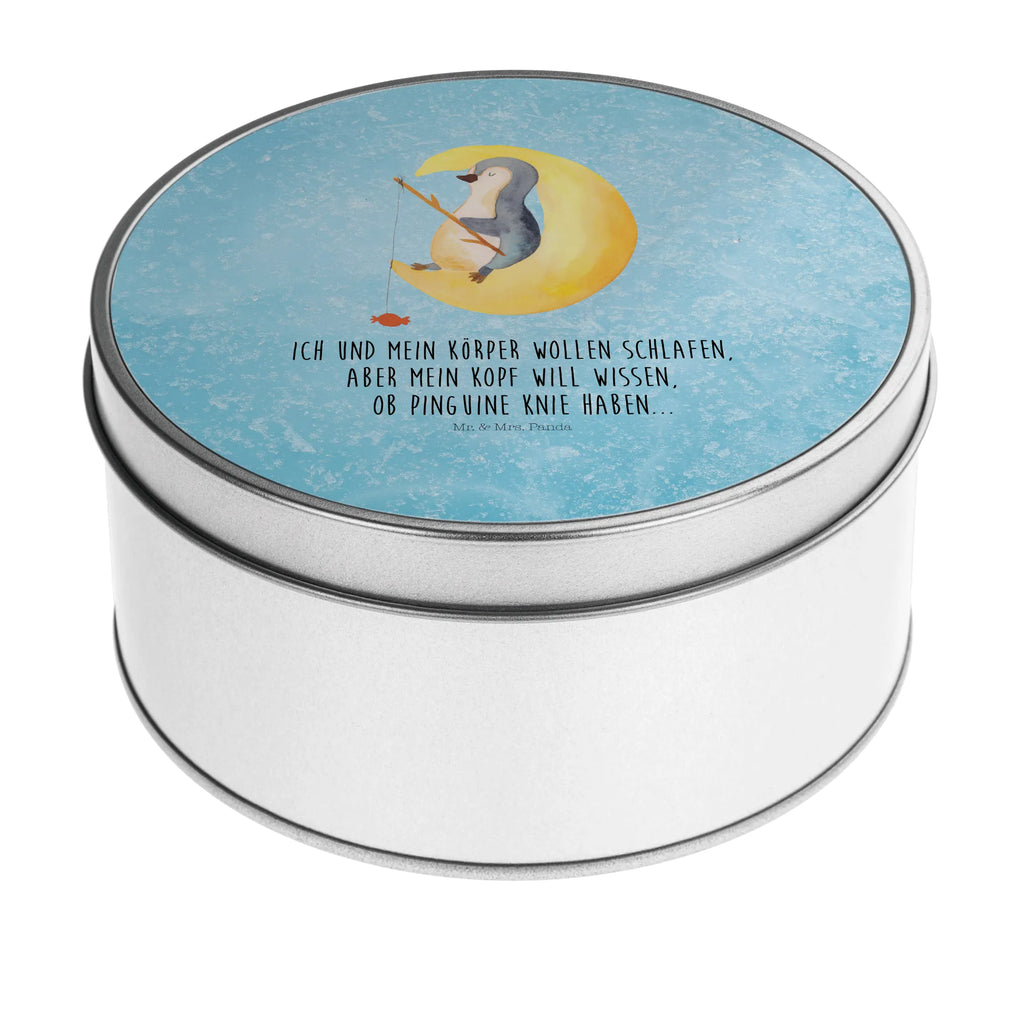 Round tin Penguin moon tin, tin can, gift box, storage, storage tin, cookie tin, Penguin, North Pole, Winter, Penguins, falling asleep, insomnia, night's rest, saying, penguins, sleep, bedroom, guest room
