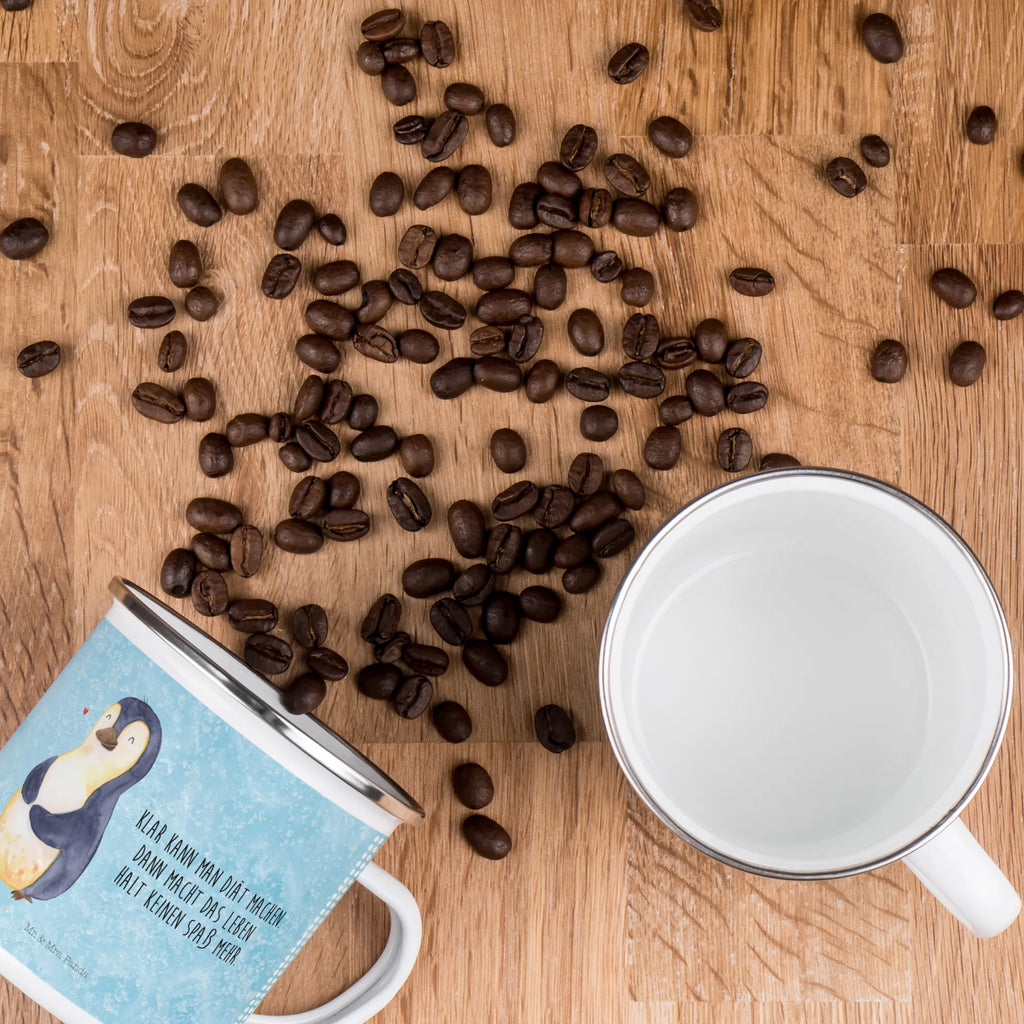 Kempingowy kubek emaliowany Pingwin dieta becher emaille, Kaffeetasse, Kaffeebecher, Blechtasse, Emaille Becher, emaillebecher, Emaille Tasse, Tasse Emaille, blechbecher, wandertasse, Teetasse, Metalltasse, Pott, metallbecher, Becher, wanderbecher, Teebecher, Trinkbecher, Campingbecher, Reisebecher, Emailletasse, Campingtasse, reisetasse, Tasse, Pinguin, Motivation, Abnehmen, Abspecken, Gewicht, Selbstrespekt, Selbstliebe, Diät, Körperliebe, Pinguine