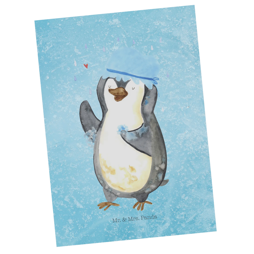 Postcard Penguin have a shower North Pole, Penguins, shower, life motto, new start, penguins, new beginning, being happy