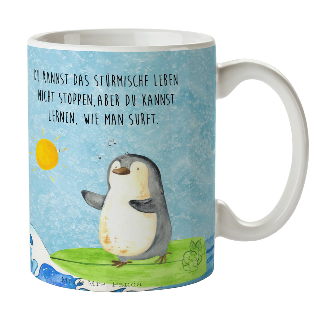 Tasse Pinguin Surfer Tasse mit Motiven, Teetasse, Geschenktasse, Kaffeetasse, Bürotasse, Tasse, Tasse mit Zitaten, Porzellantasse, Keramiktasse, Pinguin, surfen, Portugal, Wellen reiten, Pinguine, Wellen, Hawaii, Urlaub, Surfer