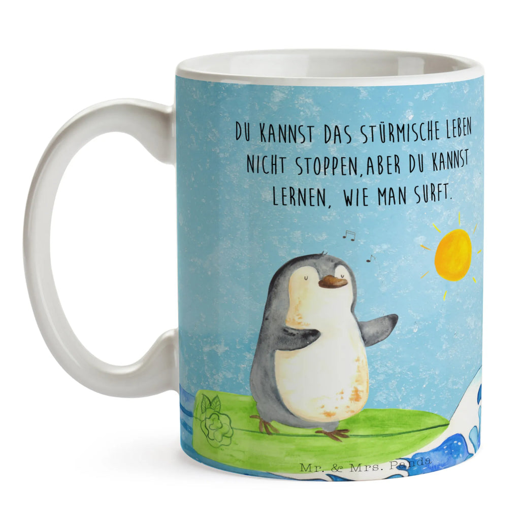 Tasse Pinguin Surfer Tasse mit Motiven, Teetasse, Geschenktasse, Kaffeetasse, Bürotasse, Tasse, Tasse mit Zitaten, Porzellantasse, Keramiktasse, Pinguin, surfen, Portugal, Wellen reiten, Pinguine, Wellen, Hawaii, Urlaub, Surfer
