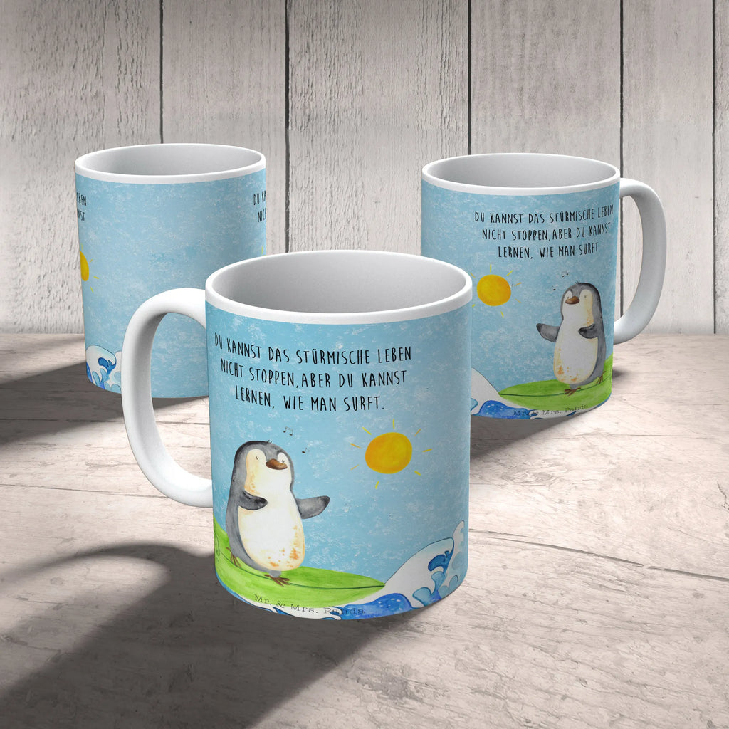 Tasse Pinguin Surfer Tasse mit Motiven, Teetasse, Geschenktasse, Kaffeetasse, Bürotasse, Tasse, Tasse mit Zitaten, Porzellantasse, Keramiktasse, Pinguin, surfen, Portugal, Wellen reiten, Pinguine, Wellen, Hawaii, Urlaub, Surfer