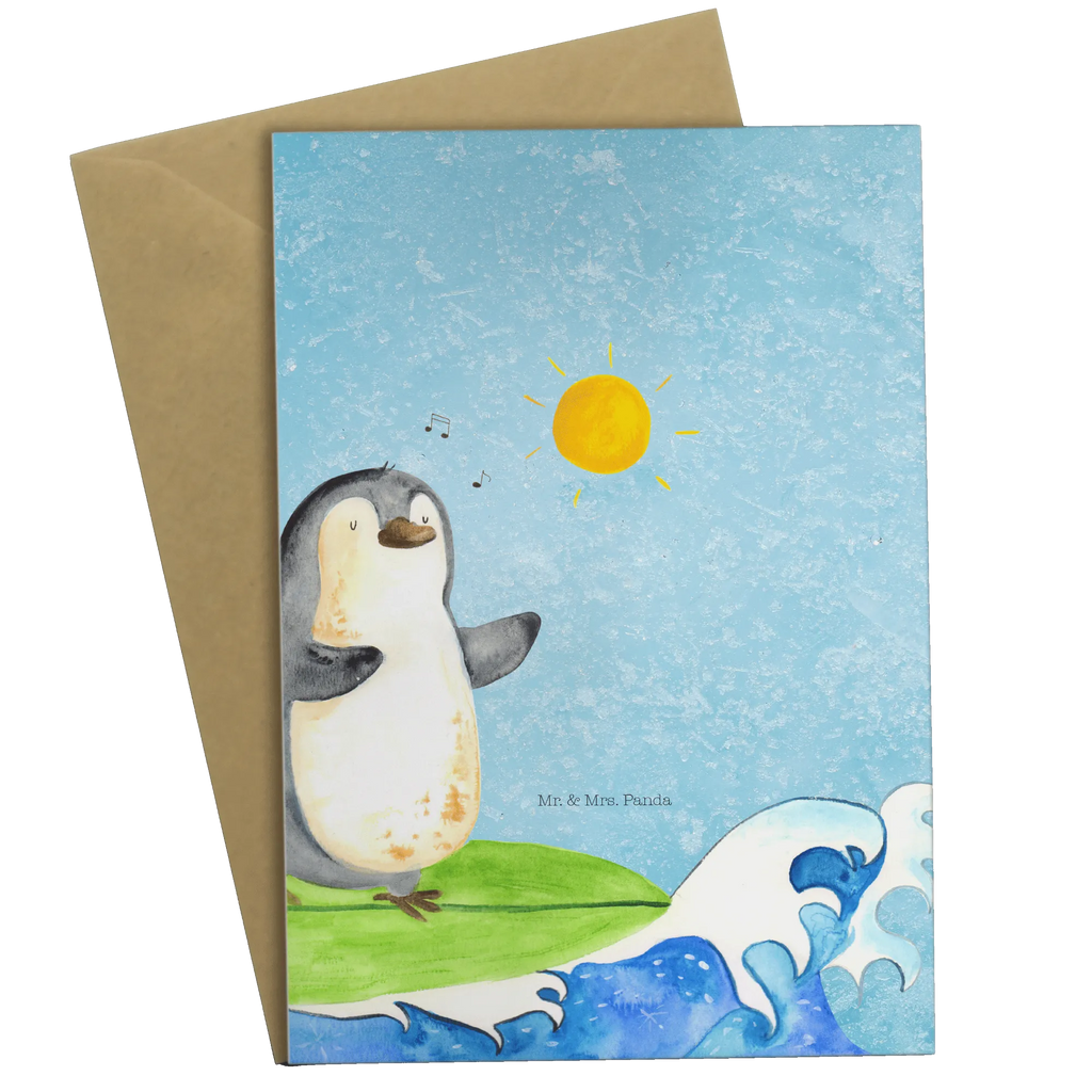Grußkarte Pinguin Surfer Geburtstagskarte, Glückwunschkarte, Hochzeitskarte, Ansichtskarten, Grußkarte, Karte, Klappkarte, Einladungskarte, Pinguin, Hawaii, Urlaub, Wellen reiten, Wellen, Surfer, Portugal, Pinguine, surfen