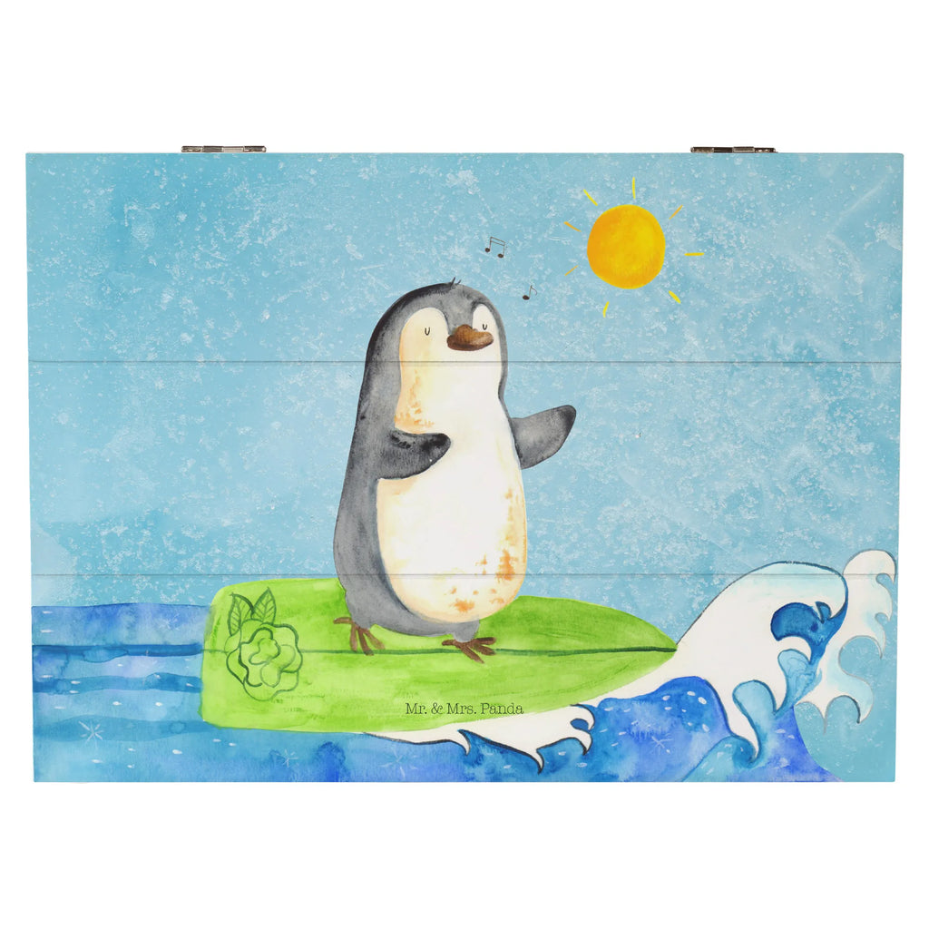 Holzkiste Pinguin Surfer Aufbewahrungsbox, Kiste, Dekokiste, Erinnerungskiste, Schatzkiste, Erinnerungsbox, XXL, Truhe, Schatulle, Geschenkdose, Geschenkbox, Holzkiste, Pinguin, Wellen reiten, Urlaub, Pinguine, Wellen, Hawaii, surfen, Surfer, Portugal