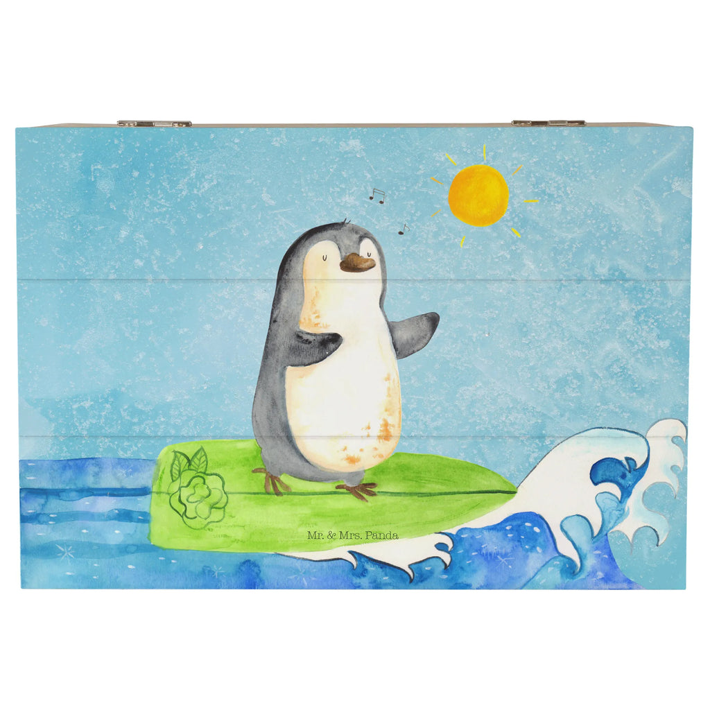 Holzkiste Pinguin Surfer Aufbewahrungsbox, Kiste, Dekokiste, Erinnerungskiste, Schatzkiste, Erinnerungsbox, XXL, Truhe, Schatulle, Geschenkdose, Geschenkbox, Holzkiste, Pinguin, Wellen reiten, Urlaub, Pinguine, Wellen, Hawaii, surfen, Surfer, Portugal
