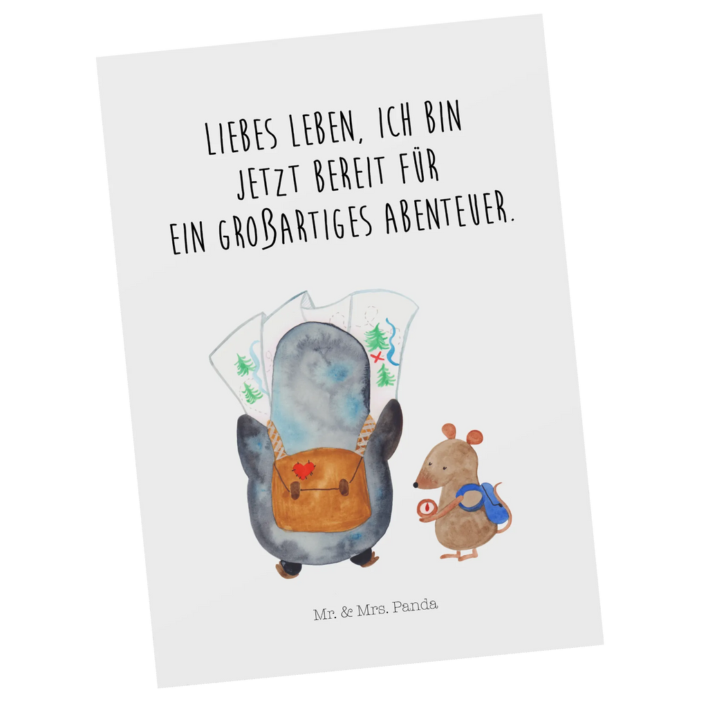 Postcard Penguin & Mouse Hiker North Pole, Penguins, penguins, hiking, adventurer, road trip, excursion, adventure