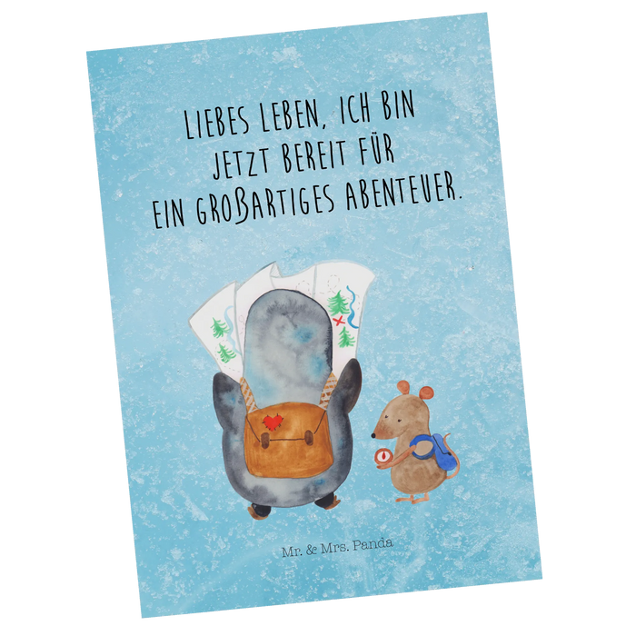 Postkarte Pinguin & Maus Wanderer