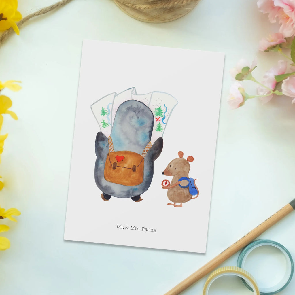 Postcard Penguin & Mouse Hiker North Pole, Penguins, penguins, hiking, adventurer, road trip, excursion, adventure