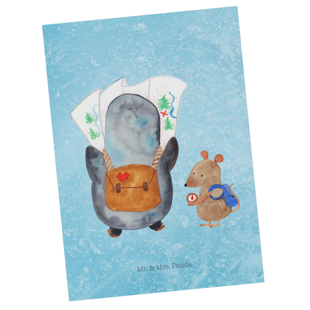 Postcard Penguin & Mouse Hiker North Pole, Penguins, penguins, hiking, adventurer, road trip, excursion, adventure