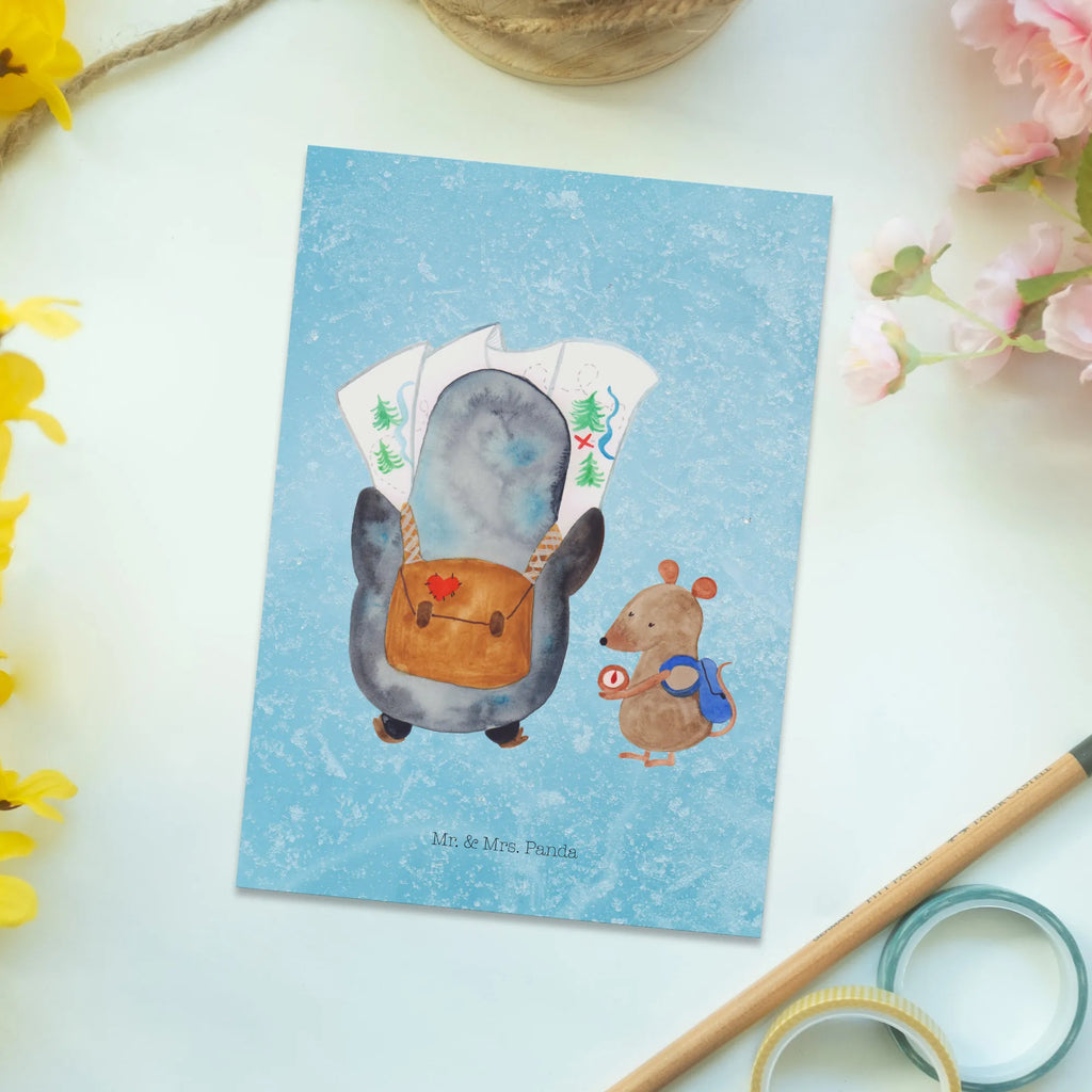 Postcard Penguin & Mouse Hiker North Pole, Penguins, penguins, hiking, adventurer, road trip, excursion, adventure