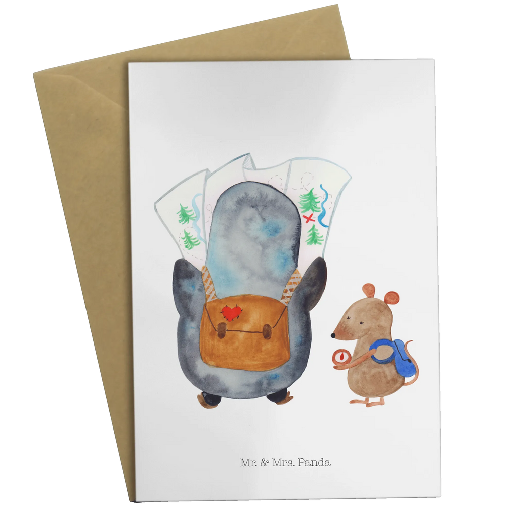 Greetings card Penguin & Mouse Hiker Hochzeitskarte, Karte, Glückwunschkarte, Einladungskarte, Grußkarte, Ansichtskarten, Klappkarte, Geburtstagskarte, Pinguin, Roadtrip, Wanderlust, Abenteuer, Abenteurer, wandern, Pinguine, Ausflug