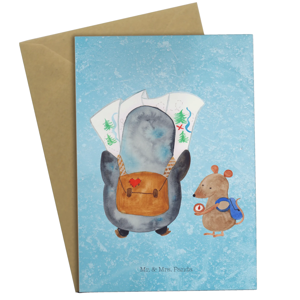 Greetings card Penguin & Mouse Hiker Hochzeitskarte, Karte, Glückwunschkarte, Einladungskarte, Grußkarte, Ansichtskarten, Klappkarte, Geburtstagskarte, Pinguin, Roadtrip, Wanderlust, Abenteuer, Abenteurer, wandern, Pinguine, Ausflug