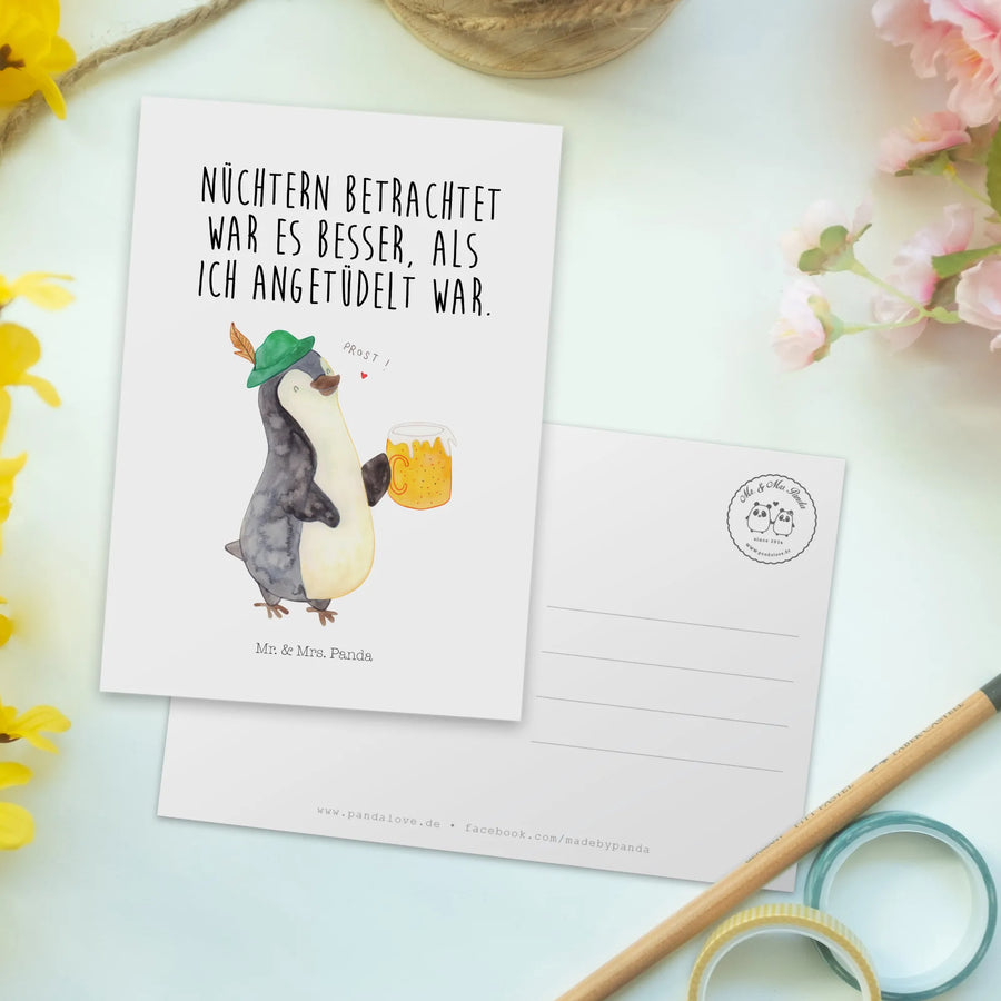 Postkarte Pinguin Bier