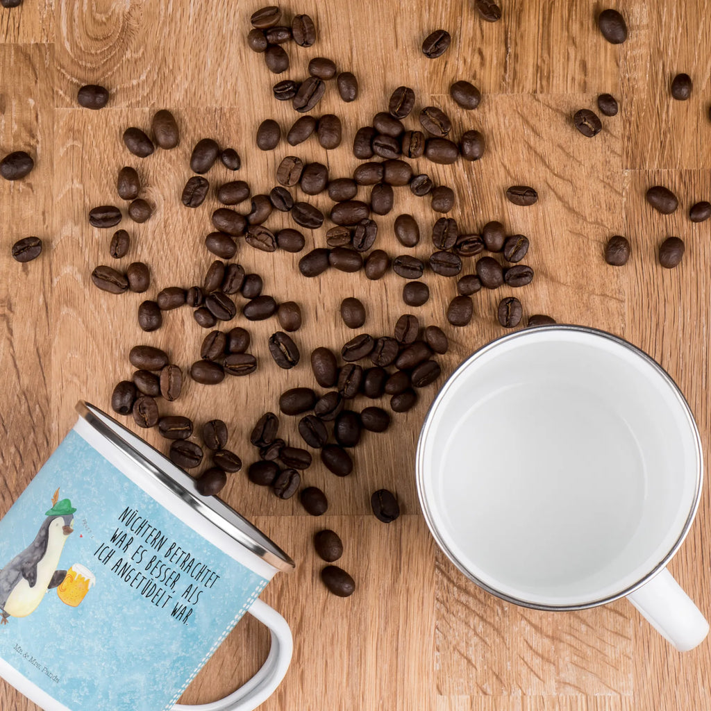 Kempingowy kubek emaliowany pingwin piwo Pinguin