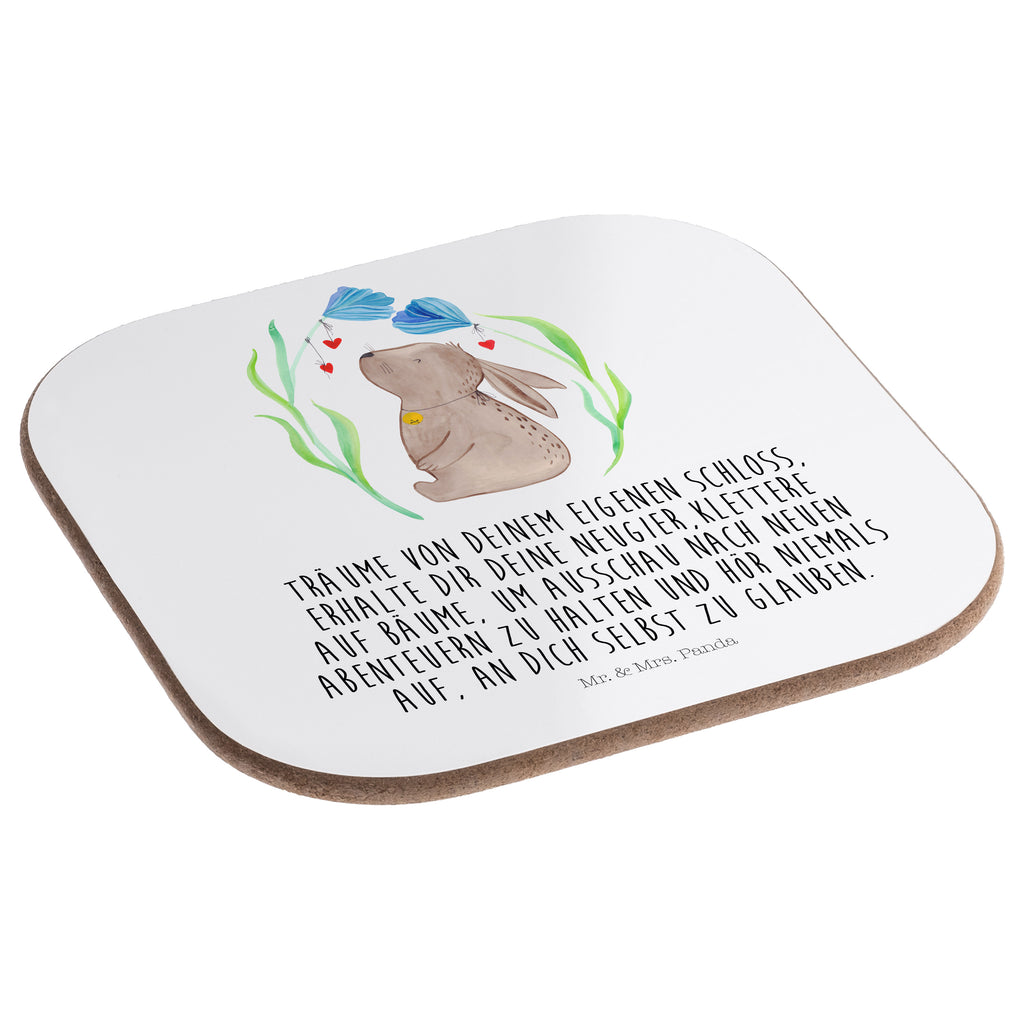 Square coaster Hare flower party, breakfast, gift, glass coasters, presents, Coasters, gifts, Easter, Easter bunny, first child, hope, Bunny, baptism, christening gift, pregnancy, birth, child's birthday, child, dreams, rabbit, birthday