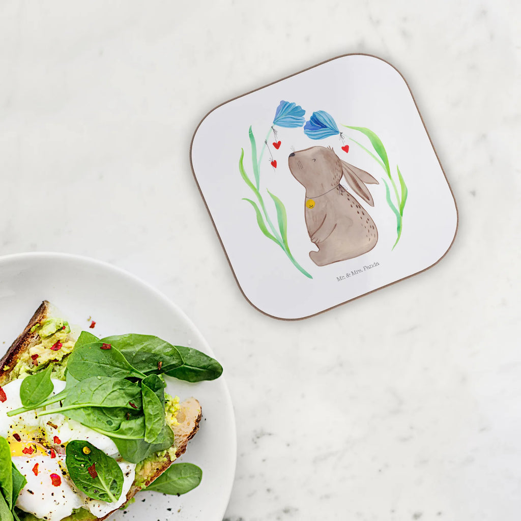 Square coaster Hare flower party, breakfast, gift, glass coasters, presents, Coasters, gifts, Easter, Easter bunny, first child, hope, Bunny, baptism, christening gift, pregnancy, birth, child's birthday, child, dreams, rabbit, birthday